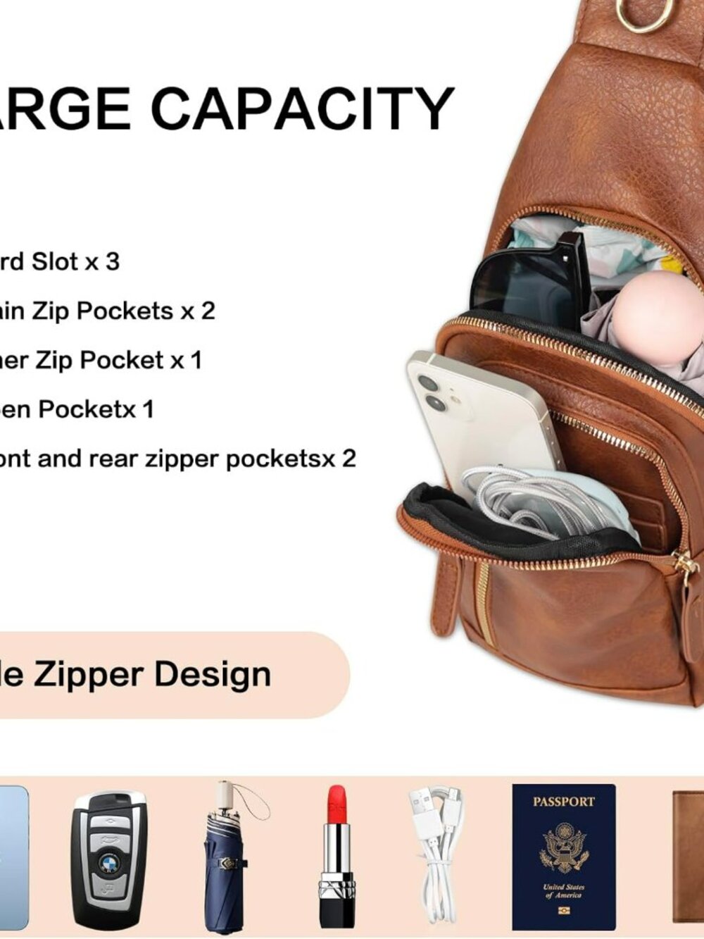 Leather Cross Body Sling Bag for Women Crossbody Trendy Quality w Strap - Picture 3 of 5